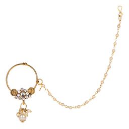 ANIKAS CREATION Gold-Plated White Cubic Zirconia Studded Clip-On Nose Pin-image-64