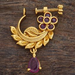 Kushal's Fashion Jewellery Gold-plated Ruby Studded Antique Nath-44