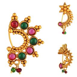 Vighnaharta Set Of 3 Gold-Plated Stone Studded & Beaded Nosepins-14