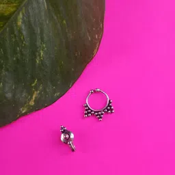 FIROZA Set Of 2 Silver Plated Oxidised Stone Studded Septum Nosepin-picture-10