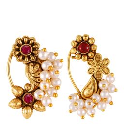 Vighnaharta Set Of 2 Gold-Plated Stone-Studded & Beaded Nosepins-0