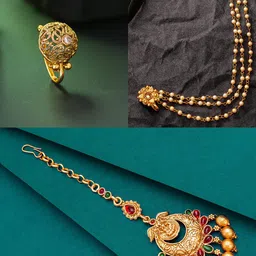 aadita Women Gold-Plated & Stone Studded Maang Tikka & Nose-pin Set-picture-47