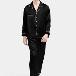Bella Babe by SK Lapel Collar Satin Shirt With Pyjamas-picture-20