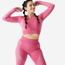domyos Long-Sleeved Cropped Seamless Fitness T-Shirt - Pink-picture-11