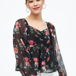 Harpa Floral Printed Sweetheart Neck Puff Sleeve Crop Top-image-7