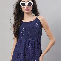 JAINISH Embellished Embroidered Shoulder Straps Peplum Top-image-66