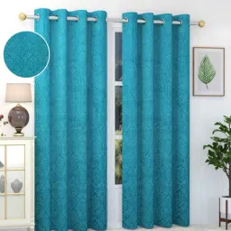 exporthub Aqua Floral Velvet 8 Ft Blackout Eyelet Door Curtains (Set of 2)-picture-15