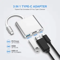 BALRAMA 3 in 1 Multiport USB C Adapter Hub USB-C Port to HDMI + USB C PD Port + USB 3.0 Combo Set-23