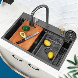 LUXURY BLACK 30x18x9 WATERFALL SINK 30''x18''x9''waterfall sink Under Counter Basin-image-41