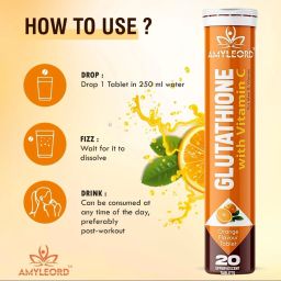 amyleord Glutathione & Vit C Help In Skin Glowing| effervescent tablets |Orange Flavour image 5
