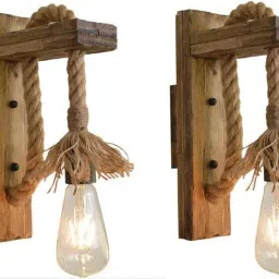 Delbay Wooden Decorative Surface Mounted Classic Wall Lamp/Wall Light/Light/Sconce for Home Decor_Brown, (Bulb Not Included) (Rope Wall Light) Pendants Ceiling Lamp-image-40