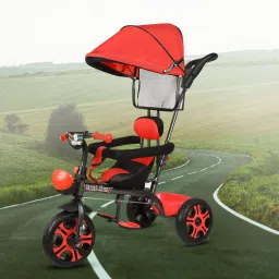 Tricycle with Leather cushioned seat,Foldable Canopy,Secured front bar 2 point harness safety belts to ensure a smooth & safe ride for 1-5 Years Kids Tricycle-12