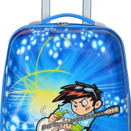 Small Cabin Suitcase (32 cm) 4 Wheels - Kids 17 Inch cute guitar boy Cartoon Print Trolley Bag Suitcase for Girls& Boy - Blue-image-90