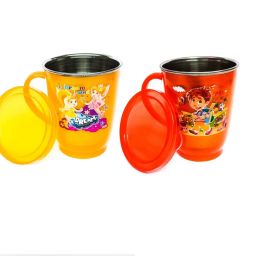 PACK of 2 STEEL PLASTIC WITH TULIP Kids Coffee, Tea, Milks Stainless Steel 300 ML ORANGE YELLOW Stainless Steel Tumbler-image-94