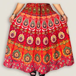 excel Women Floral Print Flared Red Skirt-picture-4