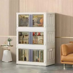 3 UNITS PLASTIC FOLDABLE DOUBLE DOOR CUPBOARD FOR CLOTH STORAGE MODULAR CABINET PVC Collapsible Wardrobe-image-2