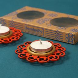 bambaise Orange Premium MDF Mini Tea Light Holder with Mandala Art-picture-25
