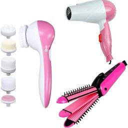 Zooper 1 hair Straightener Curler Crimper Foldable Hair Dryer With 5 IN 1 Beauty Face Massager Personal Care Appliance Combo-image-9