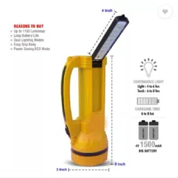 akr POWER FULL BACKUP 40W AND 12 SMD LASER LED Torch (Multicolor : Rechargeable) 8 hrs Torch Emergency Light image 4