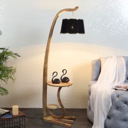 sapphire Montage Black Iron Shade Shelf Floor Lamp With Wood Base-picture-46