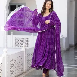 Printed, Checkered, Colorblock, Floral Print, Solid, Self Design, Embellished Georgette Stitched Anarkali Gown-picture-2