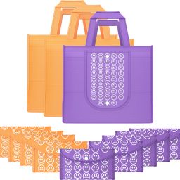 Pack of 12 Smile Foldable Grocery/Shopping Bags For Women | Orange & Purple Pack of 12 Grocery Bags-image-3