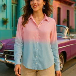 Women Regular Fit Dyed/Ombre Spread Collar Casual Shirt-image-94