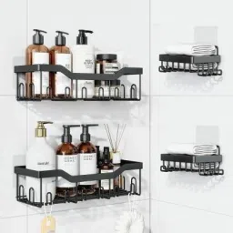 4 pcs Bathroom Organizer, Self adhesive 4 in 1 Combo for Bathroom Rack Iron Wall Shelf-image-20