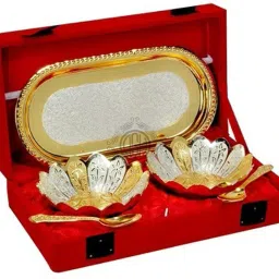dsh Two Tone Floral Bowl Set With Spoon And Tray Use Home Decor Item With Velvet Box Tray image 4
