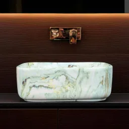 Premium Designer(M-48) Ceramic Washbasin With Waste Coupling & Pipe Set (16x12x5)(M-1048) Table Top Basin-image-84