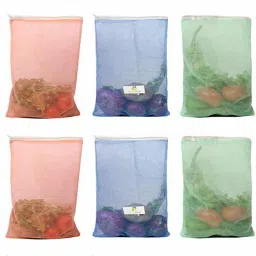 Set of 12 Reusable Double Layer Mesh Fridge Bags for Storage of Fruits & Vegetables Pack of 12 Grocery Bags-image-16