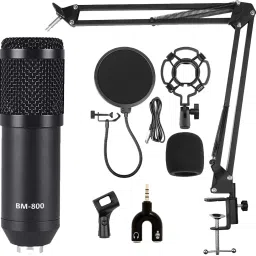 BM800 Condenser Mic for Studio Recording with Boom Stand, Shock Mount, Pop Filter, Anti-Wind Foam, Full Condenser Microphone Set for, Broadcasting & Gaming-picture-4
