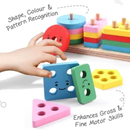 wudly Wooden Shape Sorting Puzzle Toy for Kids | 3D Peg Board (1–4 Years) image 5