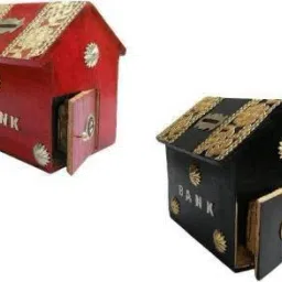 Kids Toys Set Play Coin Bank Hut Type With Door And Lock Keys-image-103