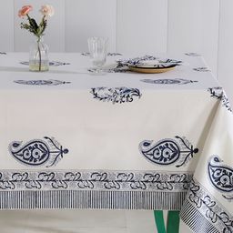HANDICRAFT PALACE Blue & White 5 Pieces Cotton Rectangle Table Cover-image-97