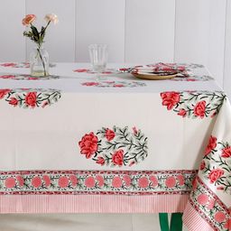 HANDICRAFT PALACE White & Red 9 Pieces Floral Cotton Rectangle Table Cover-image-34