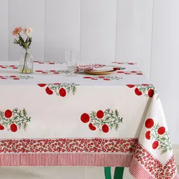HANDICRAFT PALACE White & Red 9 Pieces Floral Cotton Rectangle Table Cover-image-88