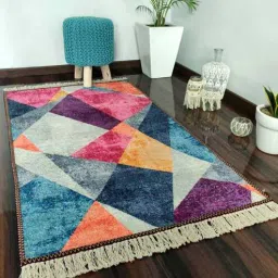 loomkart Blue Geometric Faux Silk 5 ft x 7 ft Hand Woven Carpet-picture-12
