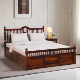 mudramark from pepperfry Mayur Sheesham Wood Queen Size Bed In Honey Oak Finish With Box Storage-picture-18