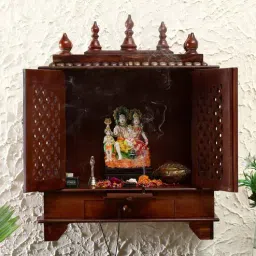 d'dass Honey Finish Sheesham Wood & MDF Wall Mounted Mandir With Door-picture-14