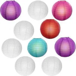 Hanging paper 5 white & 5multicolorLantern Pack of 10 L 12 inch 8 Multicolor Paper Hanging Lantern-12