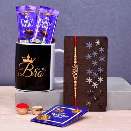 Thread King Bro Black mug with Red kundan Rakhi,1 Rakhi, 1 Tilak With Greet Card Rakhi Kundan Mug, Greeting CardSet-image-25
