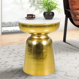 royaloak Isadora Metal End Table In White & Gold Colour-picture-4