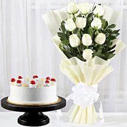 White Roses Bunch & Pineapple Cake-image-86