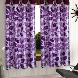 Cortina Purple & Maroon Set of 2 Floral Window Curtain-24