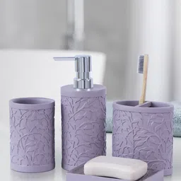 OBSESSIONS Purple 4-Pieces Textured Bath Accessories Set-picture-35