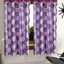 Cortina Set of 2 Purple & White Floral Print Window Curtain-11