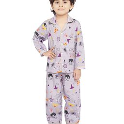 Knitting Doodles Unisex Kids Purple & Black Printed Night suit-image-33