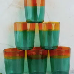 borotech Spectrum Glow Borosilicate Glass Tumblers - Amber Teal - Handcrafted Colored Drinkware Set of 6, 390ml-picture-19