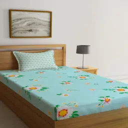 klotthe Multicolor Floral 300 TC Cotton Fitted Single Bedsheet with 1 Pillow Cover-picture-22